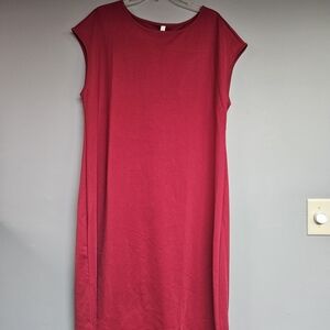 Chic Sleeveless Midi Red Dress Women's Large Kneelength Round Neck